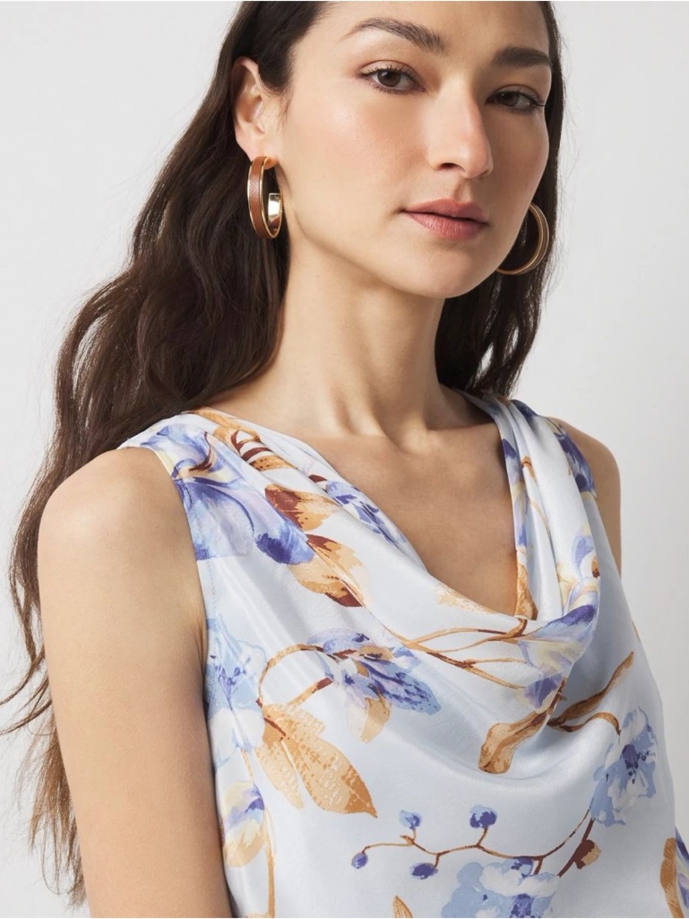 WHITEHOUSE BLACKMARKET•petite cowl neck floral ruched midi dress 8P EUC - Picture 2 of 8